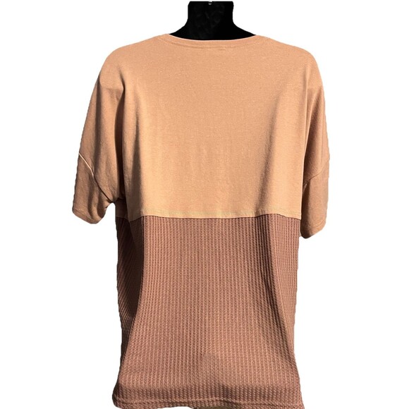 Dokotoo Waffel Knit Two Tone Henley Tunic Top Brown Tan Women's Size Medium NWT - Picture 2 of 15